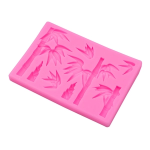 Pink silicone mold featuring bamboo stalks and leaves for fondant and cake decorating