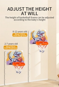 Panier de basket réglable pour enfants avec panneau dinosaure et filet en nylon