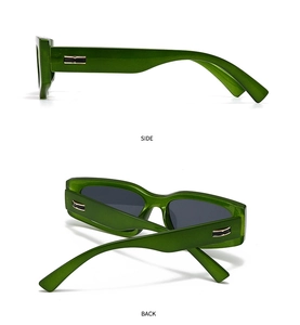 Detailed side and back view of dark green marble texture sunglasses with gold accents