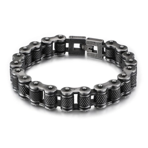 Retro stainless steel bicycle chain bracelet for men with vintage silver finish