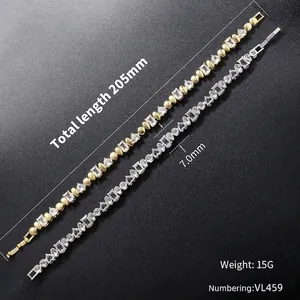 Gold- und Silber-Schmuckset mit herzförmigen Zirkonia-Steinen, Gesamtlänge 205mm