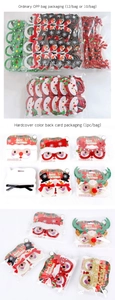 Detail view of colorful Santa, snowman and reindeer antler Christmas decorative glasses