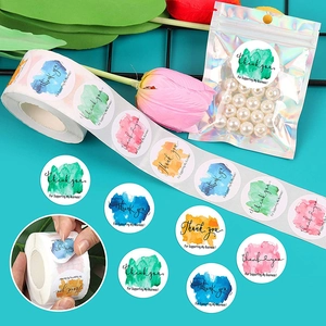 Watercolor Thank You stickers set in blue and pink for small business packaging