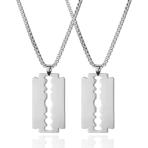 Sleek silver stainless steel razor blade pendant necklaces with durable box chains