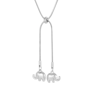Silver stainless steel snake chain necklace with adjustable slide and elephant pendants