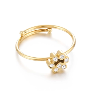 Bague en acier inoxydable doré avec patte en cristal et anneau ouvert réglable