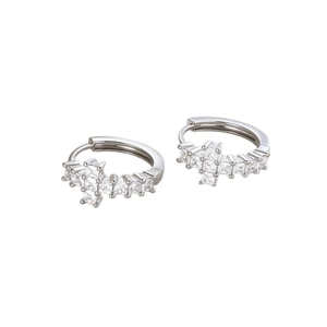 Silver geometric hoop earrings with sparkling cross design and square zircon stones