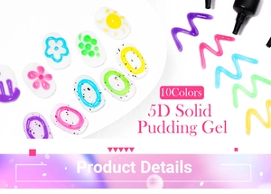 Detailed view of 10 colors of 5D solid pudding gel for 3D embossed nail art designs