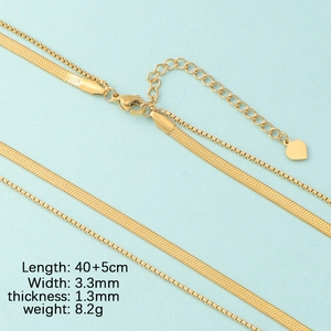Double-layered gold snake and box chain necklace in titanium steel showing dimensions