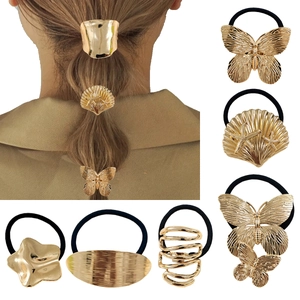 Alloy Metal Elastic Hair Ties Geometric Butterfly Star Heart Shell Decor Ponytail Holders Fashion Accessories For Women