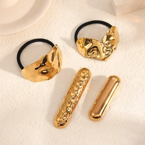 Coffret d'accessoires cheveux dorés en acier inoxydable avec pinces martelées et élastiques