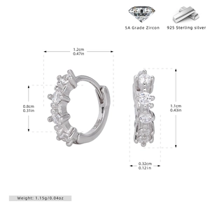 Detail showing 925 sterling silver hoop earrings with dimensions and 1.15g weight
