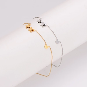 Frosted butterfly pendant necklace set in gold and silver finish stainless steel