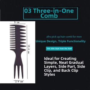 Detail showing dimensions of professional 3-in-1 wide-tooth comb for pompadour styling