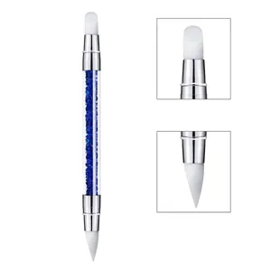 Pennello per nail art in silicone con strass blu reale e punte morbide e flessibili