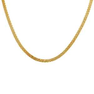 Golden stainless steel mesh necklace with 3mm and 8mm width options in a flat braided style