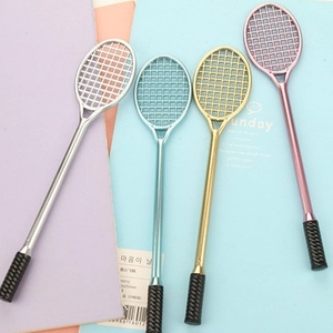 Creative badminton racket-shaped pens in silver, blue, gold and pink colors for students