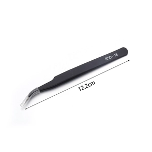 ESD-15 precision anti-static curved tweezers made of black stainless steel for DIY 12.2cm
