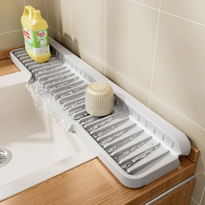 Silicone Faucet Drainage Mat Sink Splash Guard Slope Design Kitchen Countertop Drying Pad Foldable Edge Modern