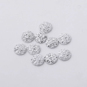 Detailed view of 12mm silver resin druzy flatback rhinestones for jewelry making