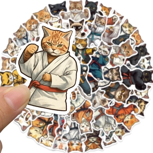 50 autocollants de chat kung-fu imperméables pour ordinateurs portables et iPads