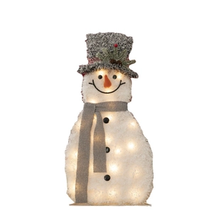 Leuchtender Plüsch-Schneemann mit warmen LED-Lichtern und grauer Strickmütze Dekor
