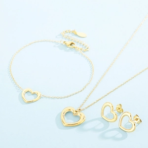 Hollow Heart Necklace Bracelet Stud Earrings Stainless Steel Jewelry For Women Fashion Elegant Minimalist