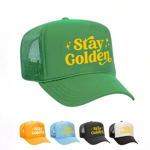Stay Golden Letter Print Trucker Hat Retro Breathable Mesh Baseball Cap Vintage Adjustable Foam Sunshade Headwear