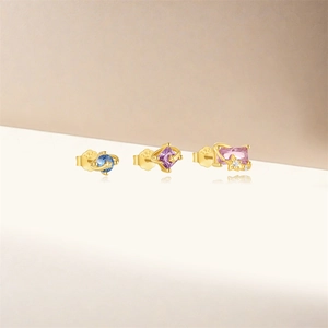 Detail of S925 sterling silver butterfly backs and colorful zircon stud earrings set