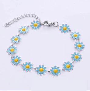Bracelet Fleur De Marguerite Acier Inoxydable Émail Goutte D'huile Réglable Doux Coloré Bijoux Floraux Femmes Filles