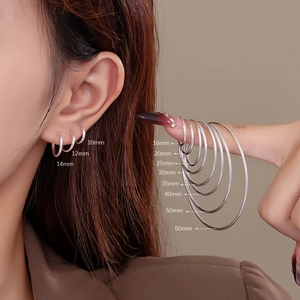 S925 sterling silver hoop earrings set in various sizes from 10mm to 60mm diameter