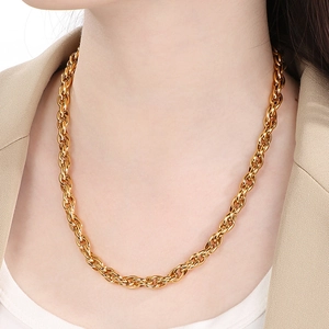 Collier à grosse chaîne torsadée dorée polie de style hip-hop pour hommes et femmes