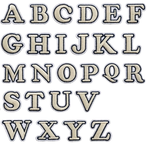 Mini alphabet embroidery patches set with navy blue borders for clothes and bags
