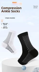 Detail of breathable mesh and striped texture on toeless compression ankle sports socks