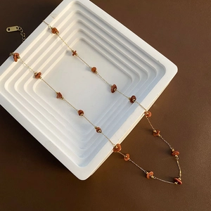 Necklace And Bracelet Jewelry Stainless Steel Natural Irregular Red Stone Gold Plated Handmade Beaded Minimalist For Women