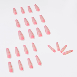 Long ballet matte pink French press-on nails with deep pink tips in 24-piece set