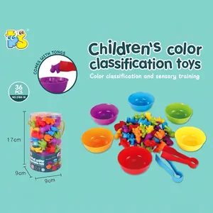 Rainbow dinosaur counting toys set with colorful sorting bowls and tweezers for kids