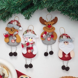 Christmas Cartoon Doll Hanging Ornaments Felt Burlap Santa Snowman Reindeer Bear With Metallic Bead Chain Legs Holiday Decor