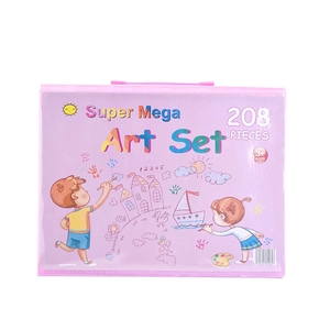 Pink 208-piece kids art set in portable case for drawing and watercolor painting