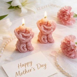Pink mother and child scented candles with smooth relief texture for Mother's Day decor