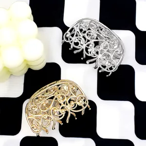 Hollow butterfly metal hair claw clips in gold and silver with vintage scroll patterns