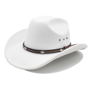 Classic white wool felt western cowboy hat with studded band and metallic eyelets
