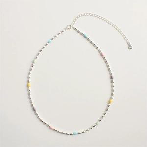 Minimalist S925 sterling silver necklace featuring colorful macaron enamel beads on chain