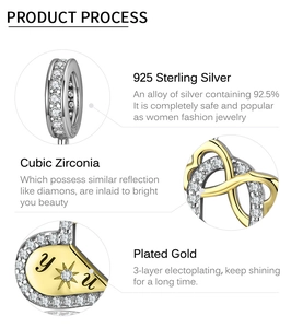 Macro details of 925 sterling silver heart charm with cubic zirconia and 925 hallmark