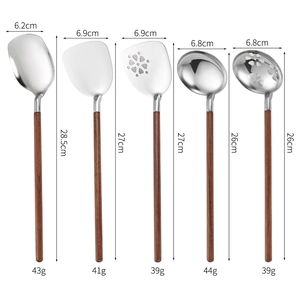 Detailed dimensions and weight specifications for 304 stainless steel kitchen utensils