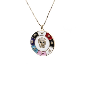 Gold star and skull pendant necklace with colorful enamel and pavé zircon stones