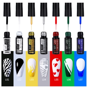 Set of 7 colors LILYCUTE UV LED line gel polish with 5ml bottles and nail art brush tips
