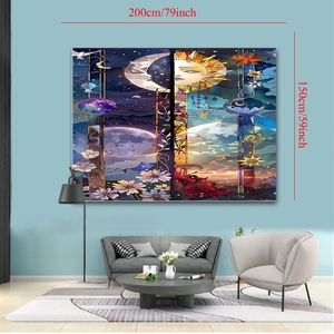 Detail showing stained glass sun and moon tapestry dimensions 200x150cm in a living room