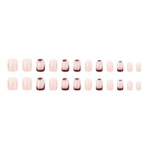 French burgundy short press-on nails with silver glitter stripes and glossy finish