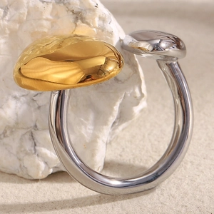 Irregular bicolour 18K gold and silver plated stainless steel open ring for women